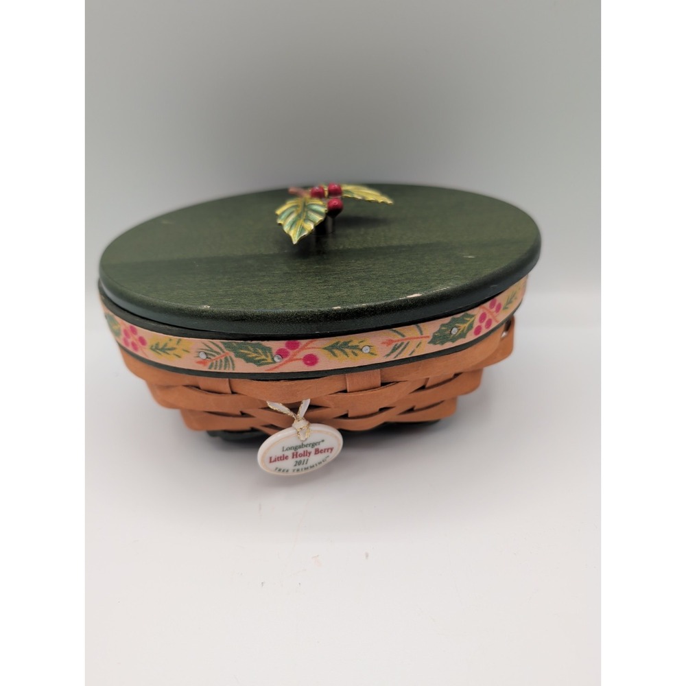 Longaberger 2011 Tree Trimming Little Holly Berry Basket Set Lid Protector & Tag